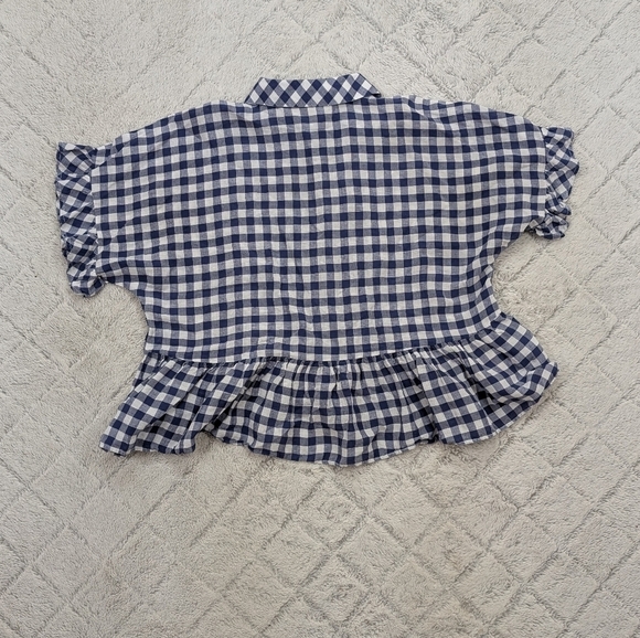 Anthropologie Maeve Shirt Womens XS Blue White Gingham Blouse Flounced Linen - Picture 8 of 8